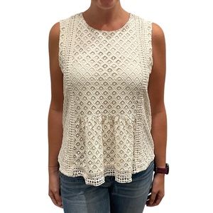 Banana Republic • Sleeveless Blouse • Ivory Peplum Lace Tank Top Lined • Size M